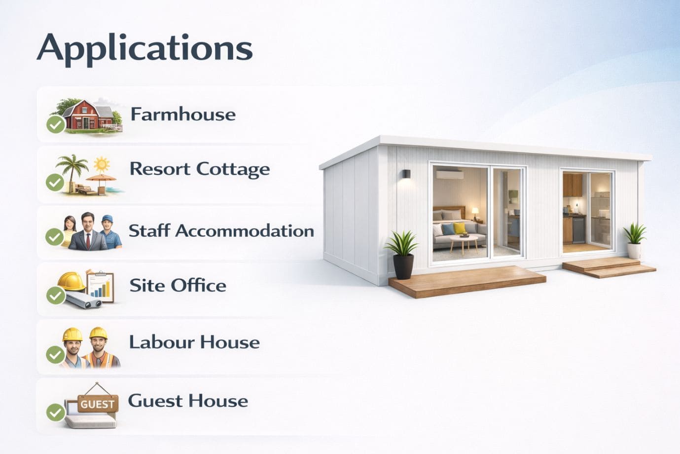 Applications of 1BHK PUF Panel Houses Applications of 1BHK PUF Panel Houses